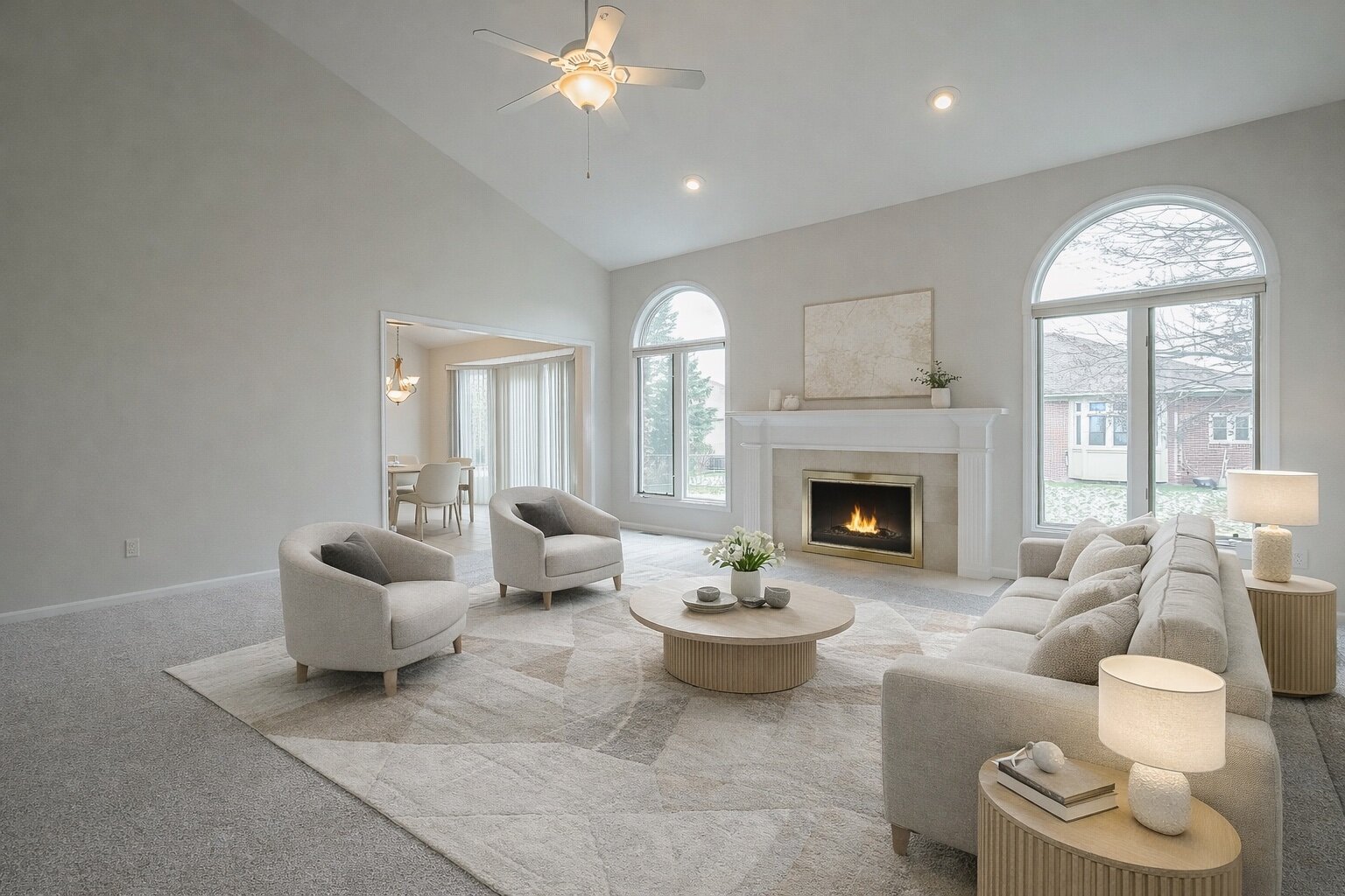 Living room from dining side after
